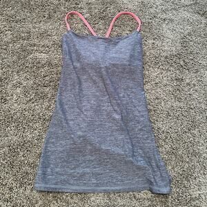 Lululemon, size 6, women’s tank top, light support, gray w/ orange accent